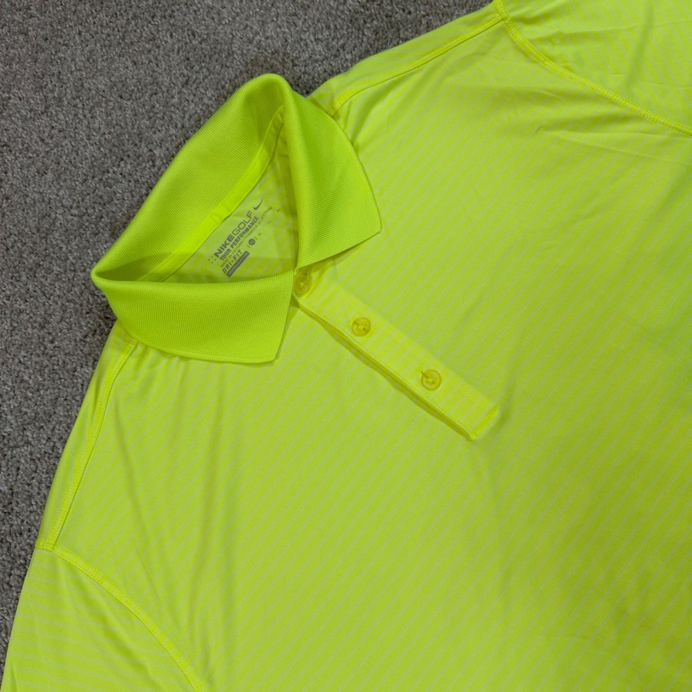 Nike Golf Polo XL Neon Yellow Striped Dri FIT Tour Performance Stretch Wicking